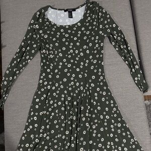 Forever 21 Olive Floral Long Sleeve Dress
